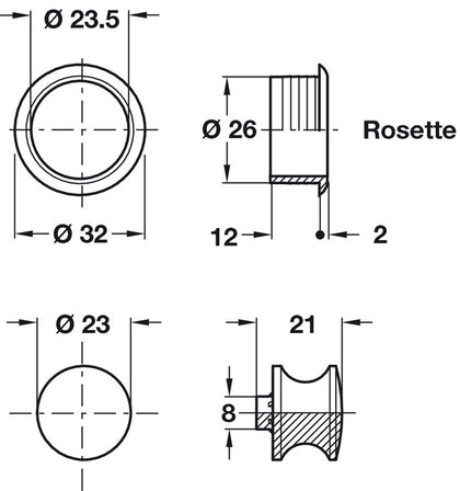 Mini Push-Lock+Rosette Set 25mm Pl MNP