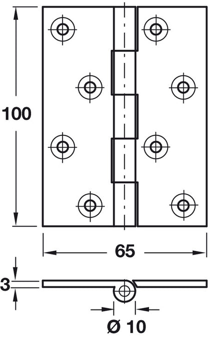 Butt Hinge Unwash 100x65mm Brass PB CLR
