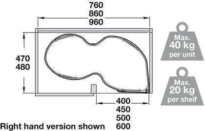 Hafele Corner PO 450/900mm RH Wht/Chr