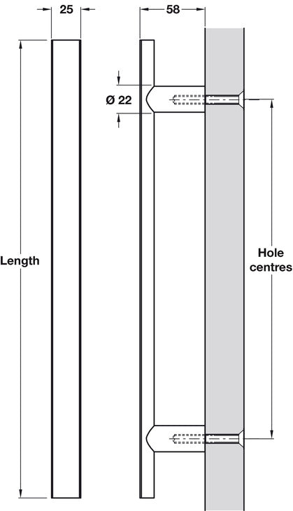 D Sec Pull Hdl BT 425mm cc 316 PVD SC