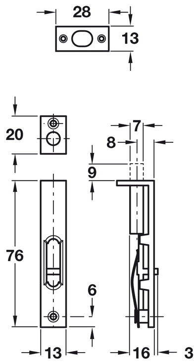 Furniture Bolt Flush 76x13mm Brass SNP
