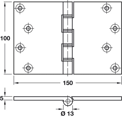 Butt Hinge Proj DPBW 100x150mm Brs Self