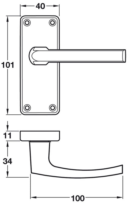 Lever on Plate 102x40mm Latch PA CLR