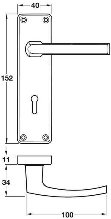 Levers on Plate 152x40mm Lock PA CLR