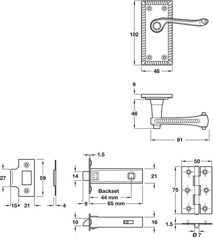 Georgian Lvr Hdls/Short Plt LatchSet CLR