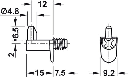 Shelf Support D5/12mm Plug/Thr  ZA NP