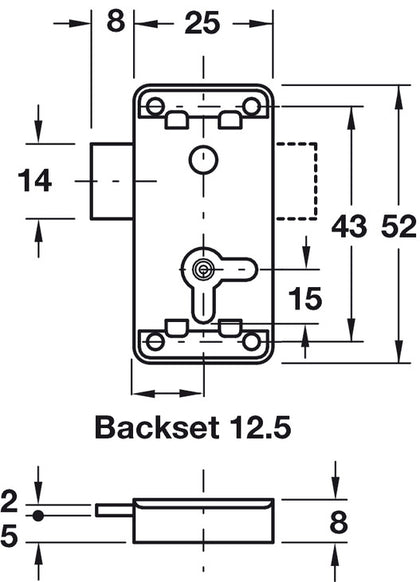 Lever Rim Lock BS12.5mm UH KA