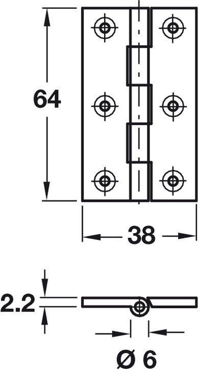 Butt Hinge Heavy Gauge 64x38mm Brs Self