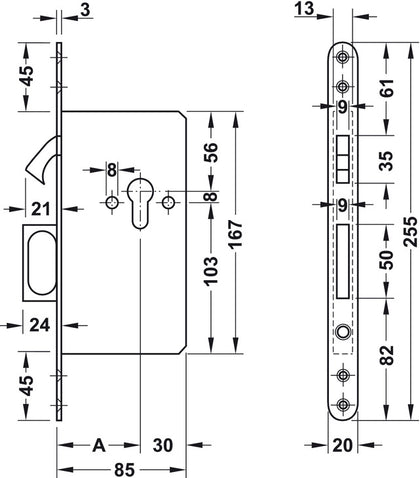 Mortice Cyl Sliding Dr Hookbolt Lock SSS