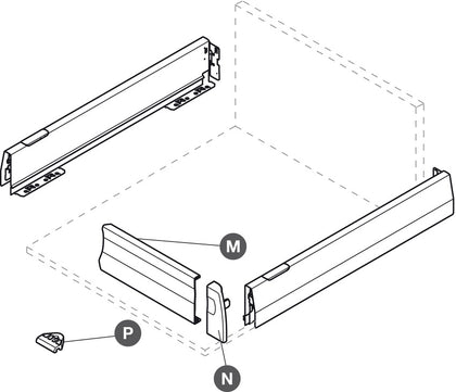 MX 400mm Internal Front Rail Set Grey
