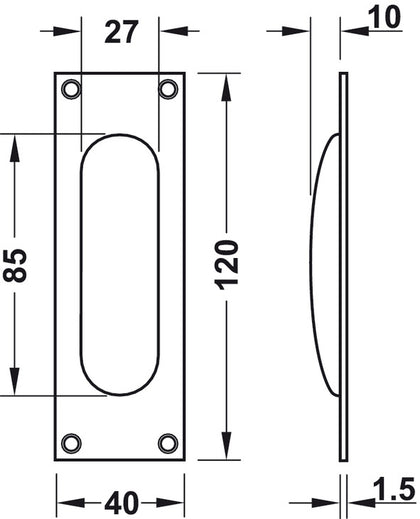 Startec Flush Pull Hdl Sqr 120x40mm SAA