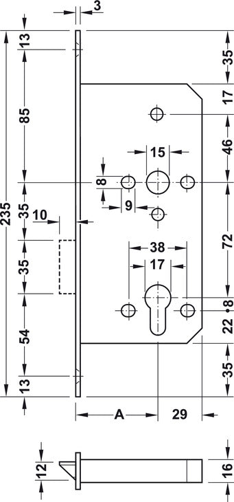 Startec DIN Mortice Deadlock 55/54mm SSS