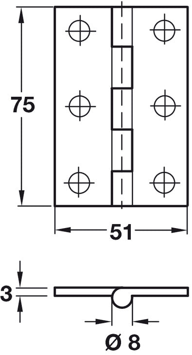 Butt Hinge Heavy Gauge 76x50mm Brs PC
