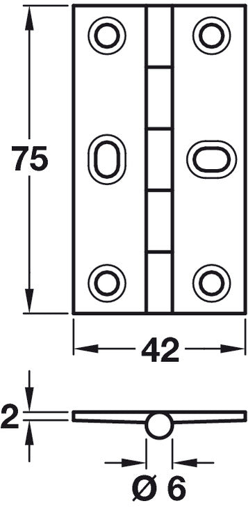 Butt Hinge Elong Sqr 75x42mm Brass PB