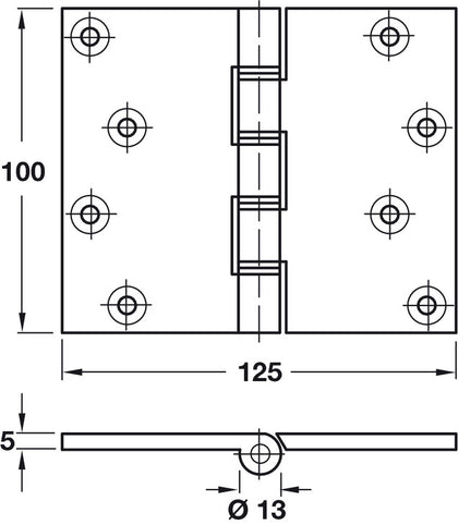 Butt Hinge Proj DPBW 100x125mm Brs SC