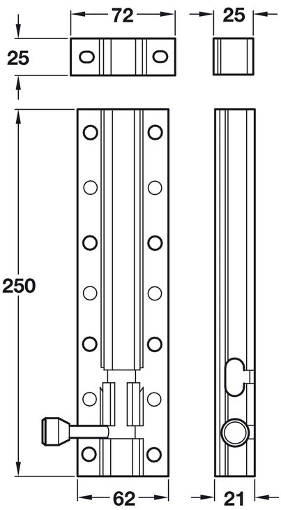 Heavy Duty Tower Bolt 250x62mm St Pewter