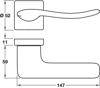 Iris Lever Hdls/Sqr Rose 52mm ZA M.Blk