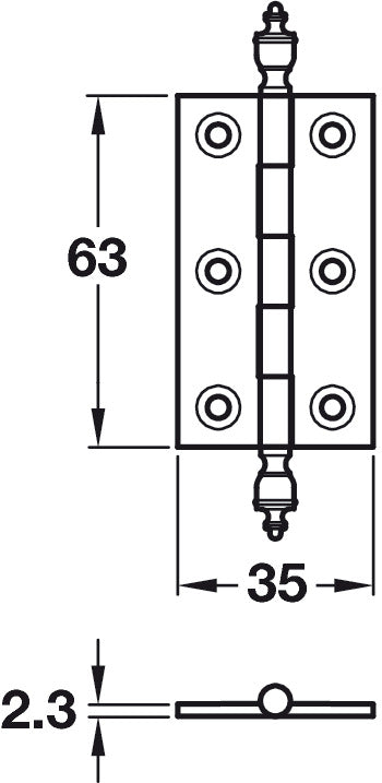 Butt Hinge Urn Finial 63x35mm Brs Im Brz