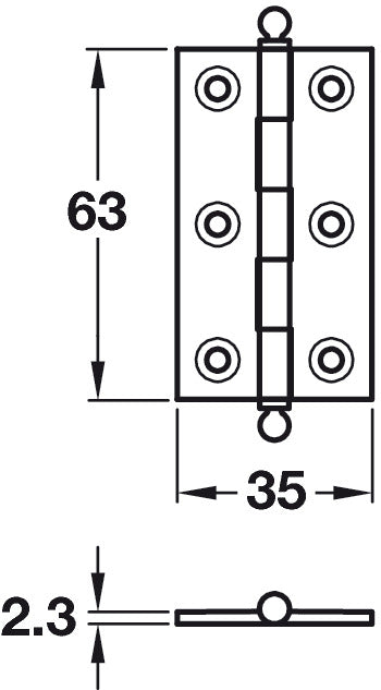 Butt Hinge BallFinial 63x35mm Brs Pol Lc