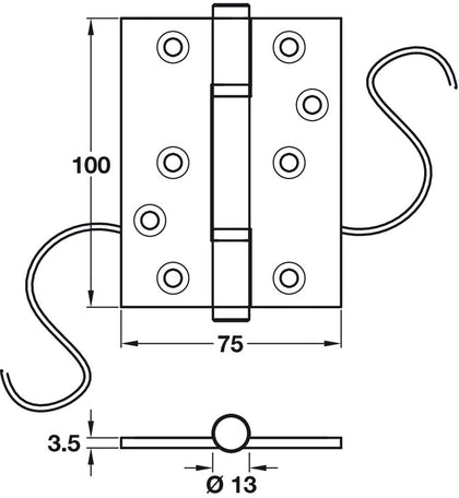 Conductor Hinge C2 Sqr 100x75mm Brs PCP