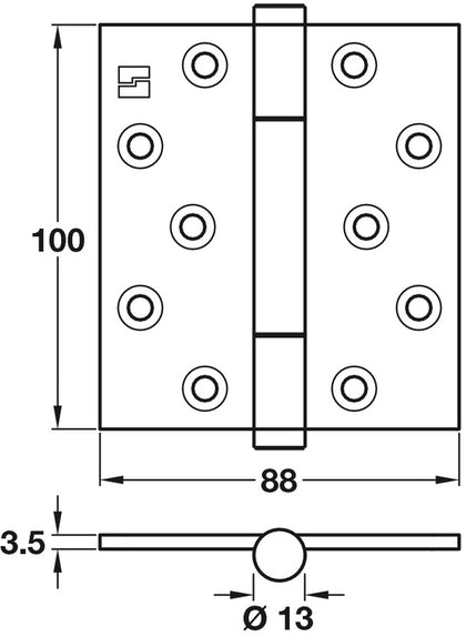 Butt Hinge Rectangle 100x88mm Brs Pol Lq