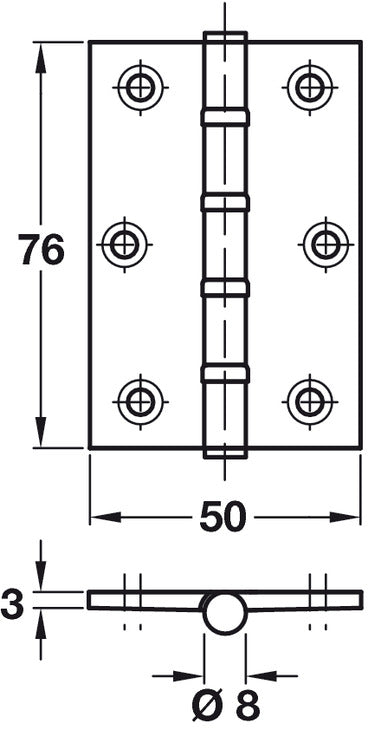 Butt Hinge BB Sqr 76x50mm Brs SCP