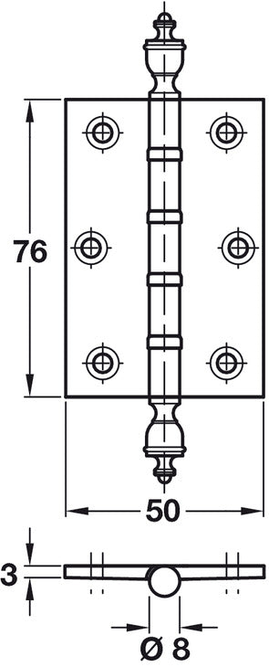 Butt Hinge Urn BB 76x50mm Brs P/L