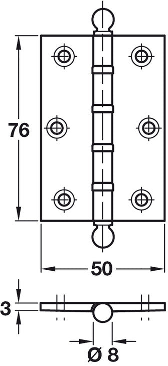 Butt Hinge Ball BB 76x50mm Brs IMB
