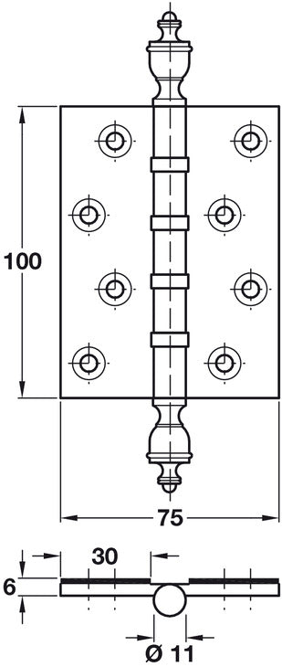 Butt Hinge Urn FR30 100x75mm Blk
