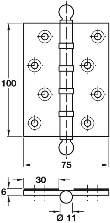 Butt Hinge Ball FR30 100x75mm Brs Blk