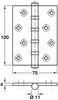 Butt Hinge BB Sqr 100x75mm Brs SCP