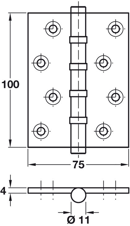 Butt Hinge BB Sqr 100x75mm Brs Blk