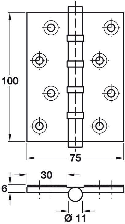 Butt Hinge BB FR 100x75mm Brs Pol CP
