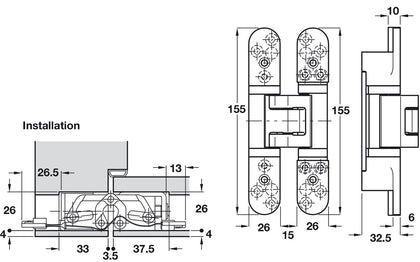 Tectus TE526 3D 180D Conductor Hinge SSS