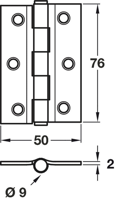 2x Butt Hinges Steel Black 75mm CLR