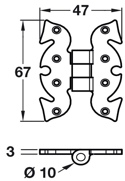 2x Antique Butterfly Hinge 67x47mm Blk