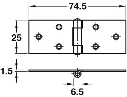 2x Back Flap Hinge 25x75x1.5mm St EB