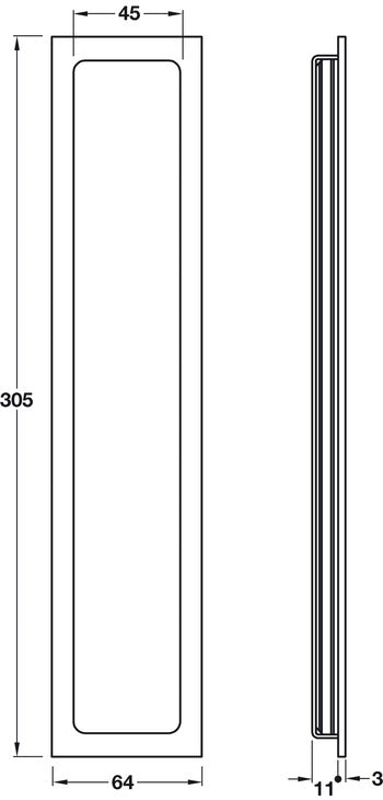 Flush Pull Hdl Plain 305x64mm Brass MBK
