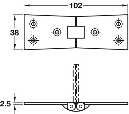 Counterflap Hinge 102x38mm Brass SC