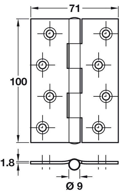 Butt hinge steel 100mm BZP - M/pack 10