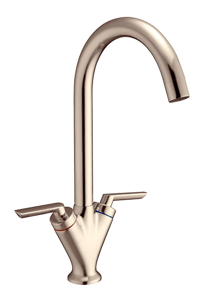Twin Lever Swan Neck Sink Mixer (Brushed Nickle)