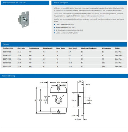 LOWE & FLETCHER 7 LEVER DEAD BOLT RIM LOCKS 2201, 2207, 2210, 2211