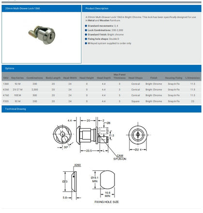 20MM MULTI DRAWER LOCK 1360