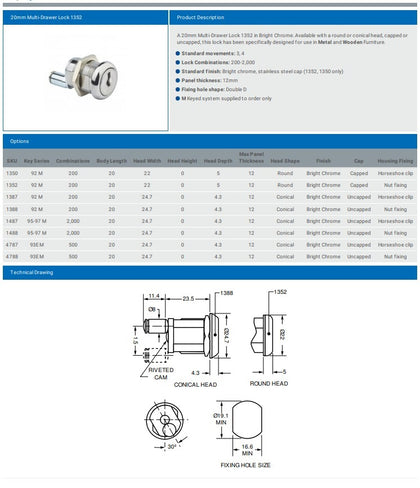 20MM MULTI DRAWER LOCK L&F 1352