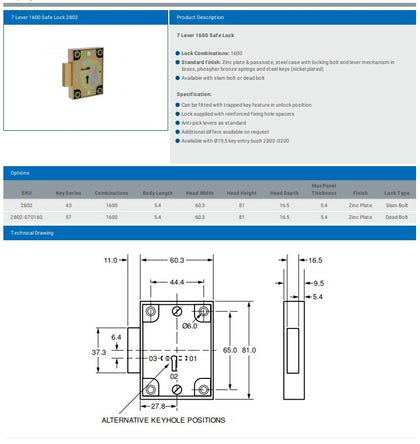 L&F 7 LEVER SAFE LOCK 2802
