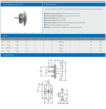 GARAGE DOOR HANDLE 1616 (SQUARE) 1613 (DIAMOND)