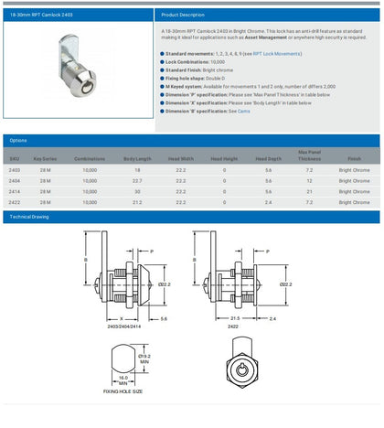 RADIAL PIN TUMBLER LOCK 2422 KEYED ALIKE
