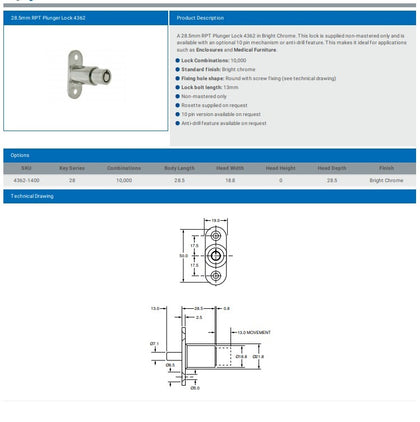 RADIAL PIN PLUNGER LOCK 4362 KA