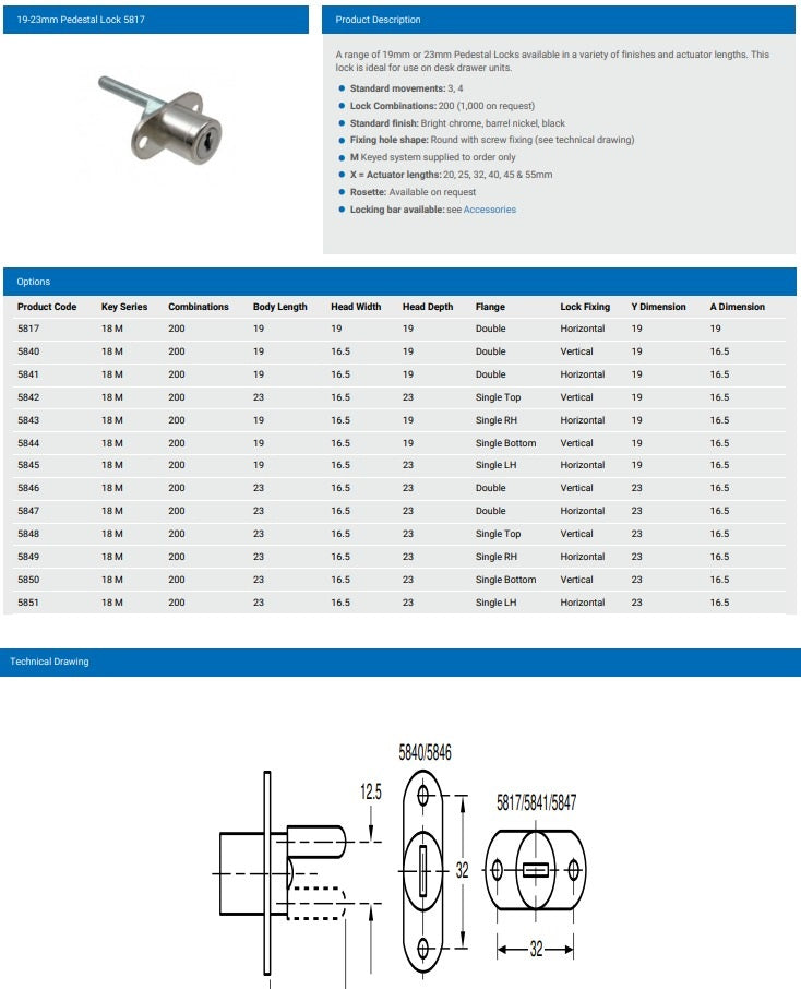 L&F 5817 19MM DIA' PEDESTAL LOCK – B K Services