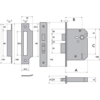 IMPERIAL G5000 5 LEVER MORTICE SASHLOCK TO SUIT AMDEGA CONSERVATORY DOOR